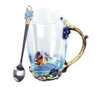 Flower Tea Mug, Glass Drinkware Set, Elegant Tea Cup, Mug With Spoon, Floral Glass Cup, Women’s Tea Mug, Luxury Mug Set, Clear Flower Mug, Stylish Tea Cup, Glass Coffee Mug,Decorative Tea Cup Fancy G