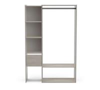 Flower vestidor en melamina, roble topanga, 119x183 cm, 1 cajón, 1 barra y 5 estantes - mueble de dormitorio