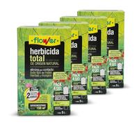 FLOWER x4 Herbicida Total Ecológico Origen Natural 600 m² | Elimina Malas Hierbas y Musgos | Alternativa Glifosato | Resultados 2 Horas | 1000ml + Dosificador Diluir 20L Agua | Súper Concentrado