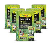 FLOWER x5 Herbicida Total Ecológico Origen Natural 750 m² | Elimina Malas Hierbas y Musgos | Alternativa Glifosato | Resultados 2 Horas | 1250ml + Dosificador Diluir 25L Agua | Súper Concentrado