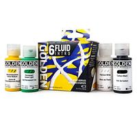 Fluid Acrylics by GOLDEN, juego de introducción de fluidos, 6 colores, botellas de 1 onza líquida, pintura acrílica profesional