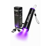 FLUO + lámpara UV, lámpara de antorcha UV 365 nm LED luz negra ultravioleta, batería recargable para trazadores fluorescentes perro gato alfombra detector orina comprueba el dinero
