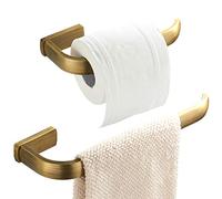Flybath 2 piezas Juego de Accesorios de Baño - Anillo Porta toallas, Porta papel higiénico, Montaje en pared, Bronce cepillado