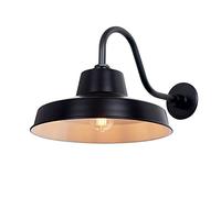 Flynix Lámpara de granero de cuello de cisne para exteriores de 14 pulgadas con brazo de extensión largo, aplique de pared de granja, vintage, estilo antiguo, almacén, garaje, exterior, industrial