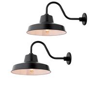 Flynix Lámpara de granero de cuello de cisne para exteriores de 14 pulgadas con brazo de extensión largo, granja, vintage, estilo antiguo, almacén, garaje, exterior, industrial, porche, color negro