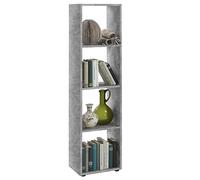 FMD Möbel Estantería con 4 Compartimentos, de pie o tumbada, en Color Gris hormigón para salón, Oficina, habitación de los niños
