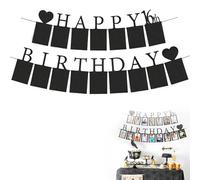 FMPXYYA Cartel de Fotos para decoración de cumpleaños número 16 en Color Negro premontado, Pancarta de Dulces 16 con 16 Marcos para Fotos, decoración de Fiesta Feliz Aniversario Juvenil