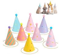 FMPXYYA Juego de Sombreros de Fiesta de cumpleaños 7 Unidades Sombreros de Cono Coloridos con Banda elástica Pompones decoración para Mascotas Celebraciones Fotos