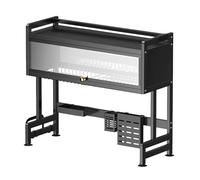 Fockety Escurridor de Platos sobre el Fregadero, Multifunción de 2 Niveles sobre el Fregadero, Escurridor de Platos para Encimera de Cocina con Soporte para Utensilios (Negro) (Grande)