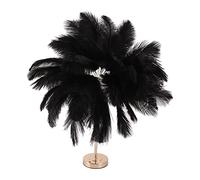 Fockety Lámpara de Mesa de Plumas, Interruptor Táctil, Lámpara de Pluma de Avestruz Moderna Regulable con Temperatura de 3 Colores y Puerto USB, Lámpara de Mesita de Noche Romántica (Negro)
