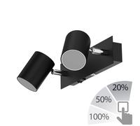 Foco de pared WAIKA de dos luces con interruptor negro mate + lámparas LED GU10