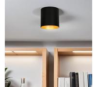 Foco de superficie negro, dorado, plafón GU10 de superficie, plafón de techo, foco, H:12,5 cm, Ø12,7 cm, pasillo, cocina, salón, plafón de superficie, luminaria de interior