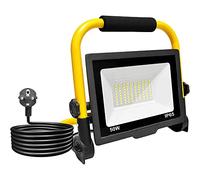 Foco de Trabajo 50W, Foco Proyector 80 LEDs, Luz de Inundación Blanca 6000K, 5000LM, Panel Giratorio 360º, Impermeable IP65, Plegable, Cable 3m. Iluminación de Exterior, Taller, Obra, Garaje