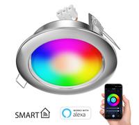 Foco empotrable Zobe II plano acero inoxidable mate + iluminante RGB blanco