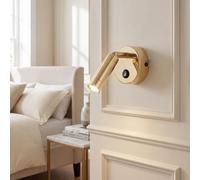 Foco LED de pared de metal dorado para salón, dormitorio y oficina, H: 11 cm, 3 W, con interruptor, ajustable de forma flexible, elegante y moderno, para pasillo PASA