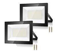 Foco LED Exterior 100W 2 Piezas, 10000LM 7000K Proyector LED Exterior, 144 Chips IP67 Impermeable Super Brillante Blanco Frío Luz de Seguridad, Potente Luces Led Exterior para Terraza, Jardín, Garaje