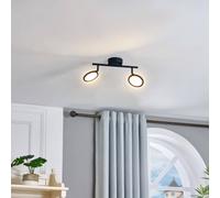 Foco LED Lindby Manel, negro, hierro, 35 cm de largo, 2 luces.