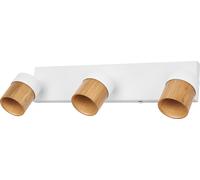 Foco LED OSRAM, modelo "Half Wood Line", para techo, con 3 bombillas GU10, color blanco/decoración de madera, estructura de acero/caucho y madera, con posibilidad de inclinación