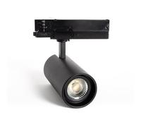 Foco LED para Carril Trifásico de 30W con Luz Blanca Cálida 2700K | 3.055 lúmenes de alta eficiencia | Cuerpo de Aluminio Negro Regulable | Ideal para Tiendas, Escaparates y Galerías Comerciales