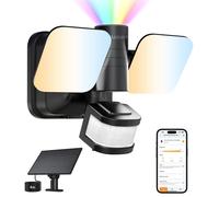 Foco LED para exteriores, 24 W, 3000 lúmenes, funcionamiento con energía solar/eléctrica, IP65, con sensor de movimiento, RGB