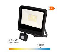 FOCO PROYECTOR LED 50W 4000lm 6400K LUZ FRIA CON SENSOR DE PRESENCIA 23,8x4,5x19,2cm EDM