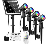 Foco solar RGB 4 en 1, IP66, 5000 mAh, con control remoto, para jardín