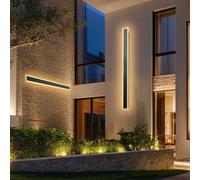 Focos para pared exterior, pack de 2, tira de 1200 mm de largo, apliques de pared modernos para exteriores, luz cálida de 3000K, IP65, resistentes al agua y a la corrosión, para montaje en pared, idea