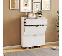 FOERPL Mueble Zapatero Recibidor, Mueble para Zapatos Entrada con Estantes y Puertas Armario Zapatero de Madera Armario Independiente para Entrada 110x24x80 cm MuebleRecibidor ENTRADE (G Blanco)