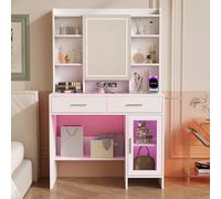 FOERPL Tocador de Maquillaje con Luz led Grande, Juego de tocador con Cajones y Luces Regulables para Maquillaje 145x89.8x40 cm Vanity de Maquillaje Penteadeira Maquiagem con led,sin Taburete (J)