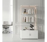 FOERPL Vitrina de cristal LED, vitrina de colección con 2 puertas, vitrina de 3 capas, gabinete, vitrina con cerradura, mueble salón bar (3 pisos+C luces, blanco)