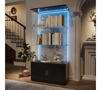 FOERPL Vitrina de cristal LED, vitrina de colección con 2 puertas, vitrina de cristal de 3 capas, gabinete, vitrina con cerradura, mueble salón bar (3 pisos+C luces, negro)