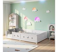 Fofetbfo Cama de suelo Montessori de 120 x 200 cm, cama infantil con protección anticaídas y somier, cama juvenil individual para niños y niñas, de madera maciza de pino natural - cuna para niños