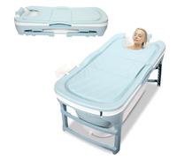 Fogmiea Bañera plegable para adultos 118x60x50cm, bañera plegable compacta para adultos, plegable 22 cm con tapa, doble desagüe, tubo de drenaje y cesta de almacenamiento, para ducha y baño pequeño