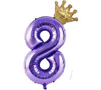 Foil Globo Numero 8, VUCDXOP 101 CM Violeta Globo de cumpleaños 8 con Corona, globos de helio número 8, Decoracion 8 Cumpleaños Niños, Globos Numeros Gigantes para Fiestas, Vuelan con Helio