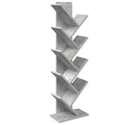 Foknhdi Librería de árbol de 6 niveles, 30 x 18 x 100 cm, estantería de madera independiente para salón, dormitorio y oficina, estantería estrecha de madera, color gris hormigón