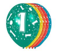 Folat - 1 Año Helio Adecuado Metálico Globos para Fiesta Decoración - Multicolor - 12In/30cm - 5 piezas