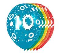 Folat - 10 Año Helio Adecuado Metálico Globos para Fiesta Decoración - Multicolor - 12In/30cm - 5 piezas
