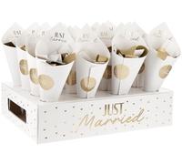 Folat 21338 Confeti Conos de Bodas con bandeja de exhibición Kit de confeti - Wedding. Soporte Cucuruchos de Papel para Bodas, para Decoración Fiesta Ceremonia