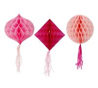 Folat 24315 Decoraciones de fiesta de papel rosa Conjunto de farol de panal - Perfect Pink - 3 piezas - Decoraciones para bodas, festivales, carnavales, decoración de cumpleaños, baby shower