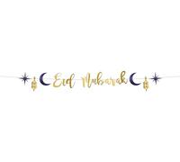 Folat 24891 Eid Mubarak - Guirnalda de letras 'Eid Mubarak' - 1,5 metros - Ramadán Decoración con Clásico Estrellas Luna para Eid Al Fitr y Eid Al Adha