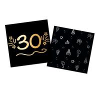 Folat 25056 Fiesta Cumpleaños Decoración Negro Oro Plata Servilletas - 30 -Shining Glam - 33 x 33 cm - 16 piezas