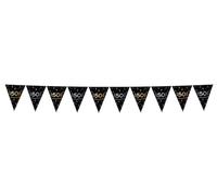 Folat 25068 Fiesta Cumpleaños Decoración Negro Oro Plata Guirnalda de banderines - 50 - Shining Glam - 4 metros