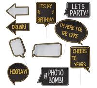 Folat 26856 Fiesta Cumpleaños Decoración Negro Oro Plata - Set Photobooth - Shining Glam - 10 piezas - Para cumpleaños, aniversarios, incluidas pegatinas con números 0 al 9 de 0 a 99 años