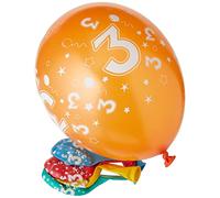 Folat - 3 Año Helio Adecuado Metálico Globos para Fiesta Decoración - Multicolor - 12In/30cm - 5 piezas