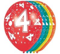 Folat - 4 Año Helio Adecuado Metálico Globos para Fiesta Decoración - Multicolor - 12In/30cm - 5 piezas