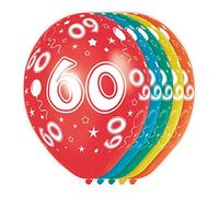 Folat - 60 Año Helio Adecuado Metálico Globos para Fiesta Decoración - Multicolor - 12In/30cm - 5 piezas