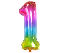 Folat 63241 Globo de Aluminio Número Figura 1 Yummy Gummy Rainbow 86 cm - decoración globos de helio para cumpleaños, aniversario