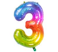 Folat 63243 Globo de Aluminio Número Figura 3 Yummy Gummy Rainbow 86 cm - decoración globos de helio para cumpleaños, aniversario