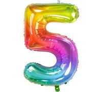 Folat 63245 Globo de Aluminio Número Figura 5 Yummy Gummy Rainbow 86 cm - decoración globos de helio para cumpleaños, aniversario