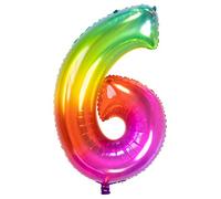 Folat 63246 Globo de Aluminio Número Figura 6 Yummy Gummy Rainbow 86 cm - decoración globos de helio para cumpleaños, aniversario